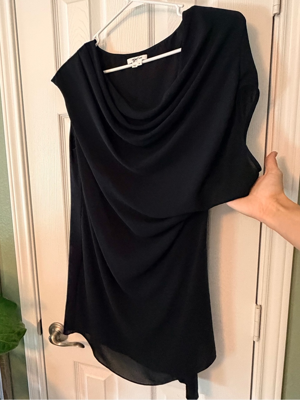 Helmut Lang asymmetric Black Draped Cowl Neck Tunic